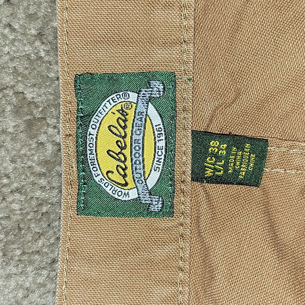 Mens Cabelas Tan Canvas 5 Pocket Jeans Work Outdoor Gear 38x34 Hunting Fishing - Picture 12 of 14